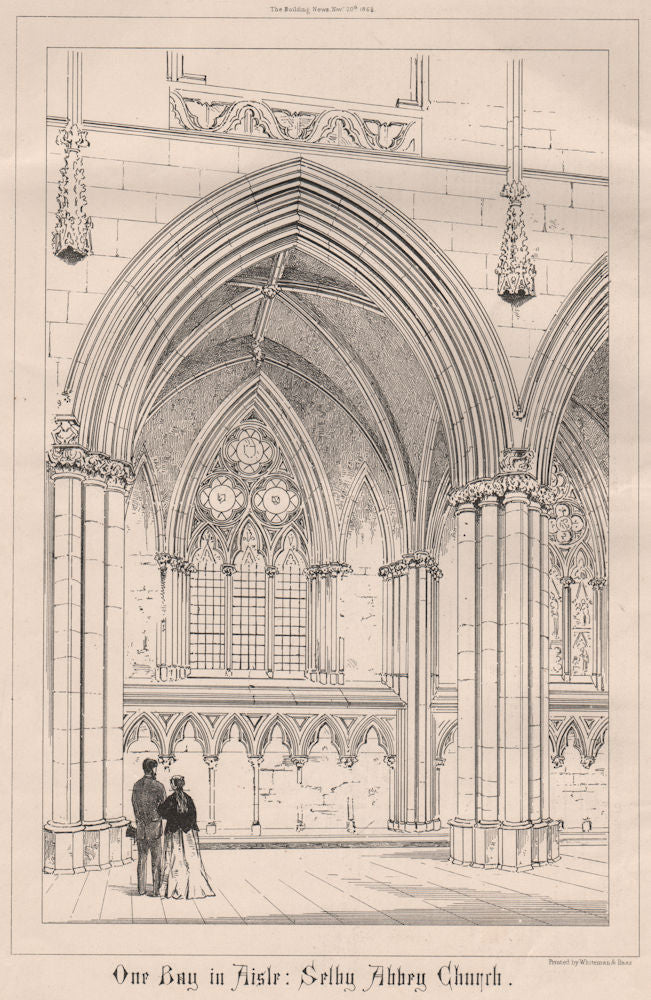 One bay in aisle, Selby Abbey Church. Yorkshire 1868 old antique print picture